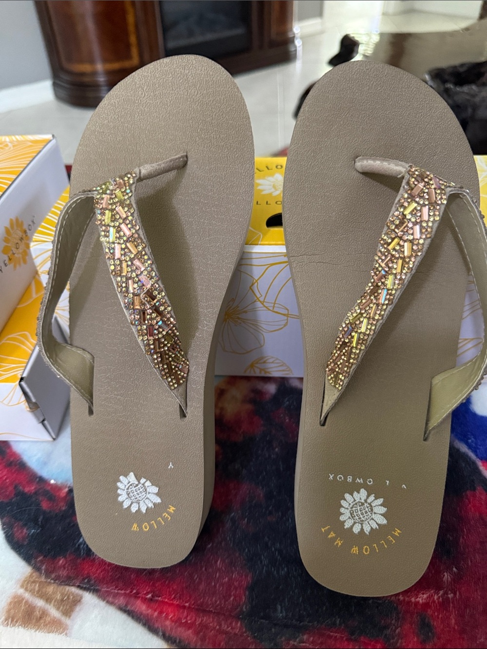 Yellow Box Beaded Caliope Taupe Flip Flop -Size 9